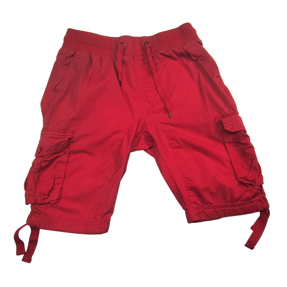 Southpole Mens Red Cotton Cargo Shorts Elastic Waist Drawstring Size L 678
